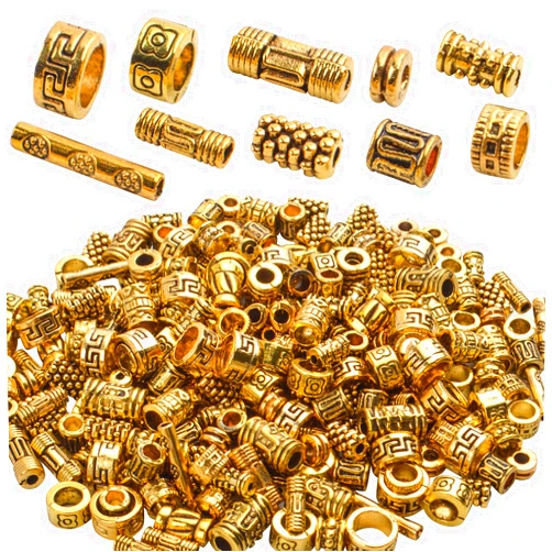 BronaGrand 100g (About 220-300pcs) Antique Gold Column Spacer Beads Bracelet Charms Necklace Pendants Jewelry Findings Accessories for Bracelet Necklace Jewelry Making