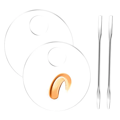 Mozeat Lens 2 Pcs Makeup Palette Tray Clear Makeup Mixing Tray Cosmetic Palette Acrylic with 2 Pcs Spatula Tool Foundation Mixing Palette Cosmetic Palette for Mixing for Nail Art Foundation Shadow