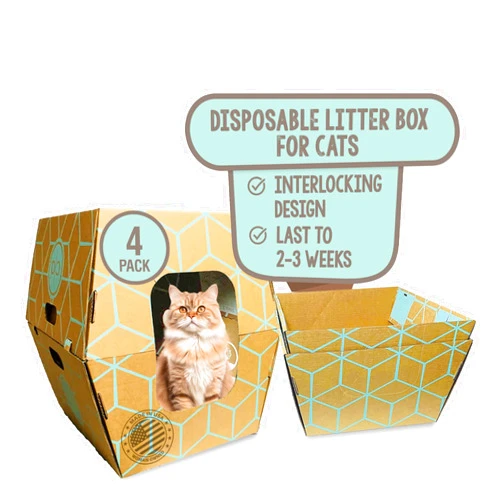 Cats Desire - 4 Trays, Disposable Litter Boxes for Cats - Litter Box, Fits Large Cats - Water Resistant Cat Litter Box - Made in USA, 19