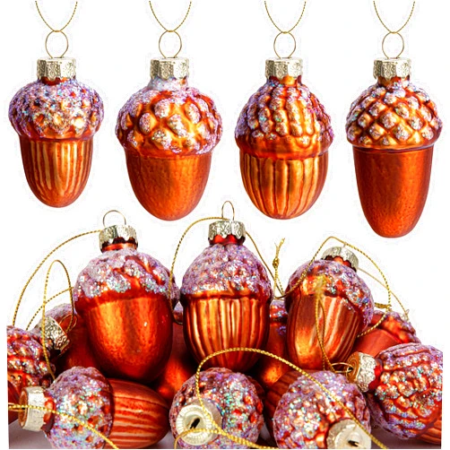 Watayo 12 Pcs Christmas Glass Pinecone Ornaments- Christmas Pinecone Glass Blown Ornaments for Tree- Fall Hanging Pine Cone Glass Ornaments for Xmas Tree Fall Thanksgiving Day Decoration (D Style)
