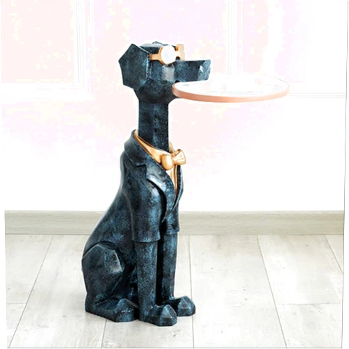 MKOJ Sculptures Decor Cute Dog Sculpture with Tray Holder Home Decor Sculpture Modern Art Dog Statue Ornaments Room Decor Sculpture Modern Art 3262Cm Texture Blue