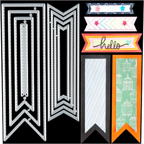 WILLBOND 2 Pcs Bookmark Metal Cutting Dies DIY Craft Carbon Steel Embossing Template Metal Stencils Scrapbooking Tool and Thin Banner Cutting Die for Card DIY(Classic Style)