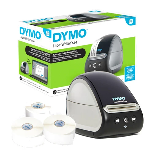 DYMO LabelWriter 550 Label Printer Bundle, Label Maker with Direct Thermal Printing, Automatic Label Recognition, Includes 1 Roll Each: Address Labels, Multipurpose Labels, Durable Multipurpose Labels