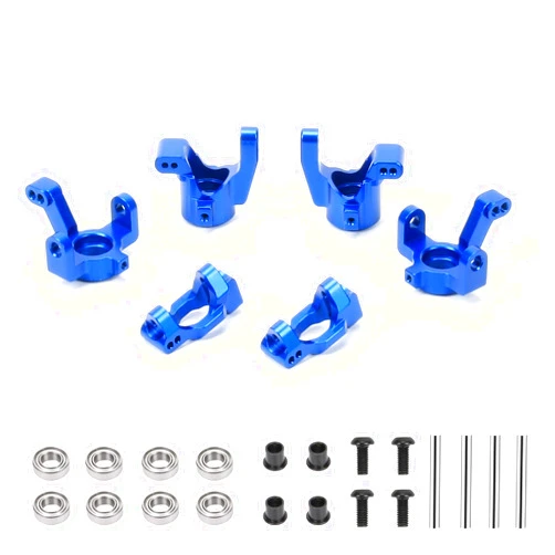 RCAWD Aluminum Caster Blocks C-Hubs Steering Block Stub Axle Carriers Knuckles Set for Traxxas 1/18 LaTrax Teton Desert Prerunner Rally, Replace Parts 7532 7552X (Navy Blue)