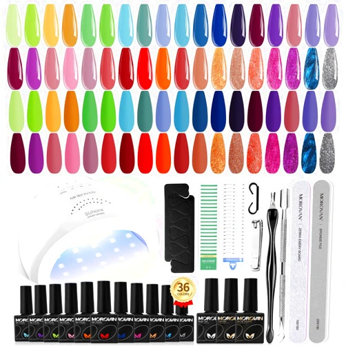 Morovan Gel Nail Polish Kit: 36 Colors Gel Nail Polish Set with with U V Light Soak Off Gel Nail Kit with Pure & Glitter Gel Polish for Beginner Nail Art DIY Manicure