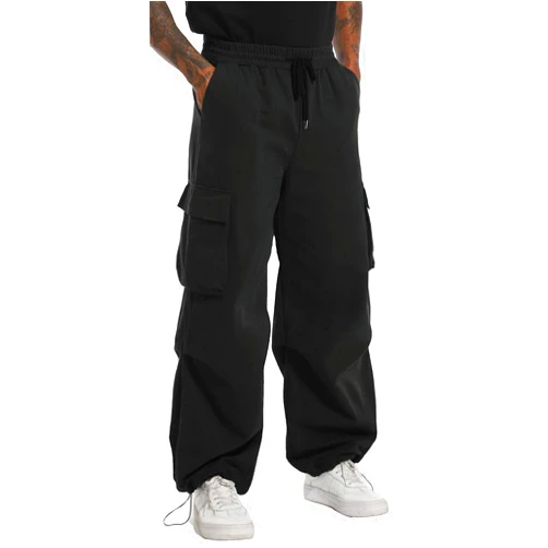 AITFINEISM Men's Casual Cargo Pant Elastic Waist Drawstring Streetwear Parachute Pants