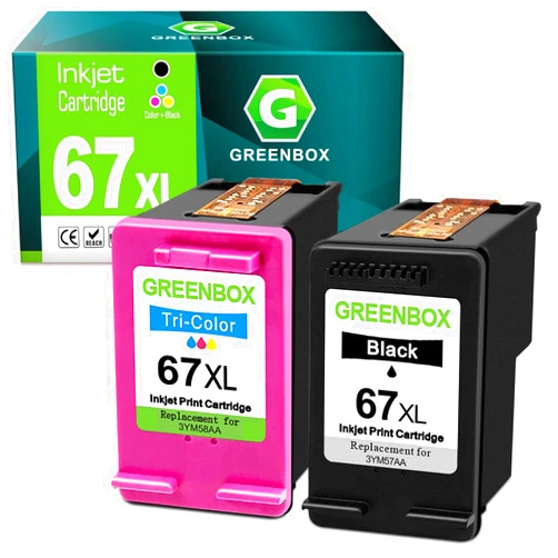 GREENBOX 67XL Ink Cartridges Black/Color Combo Pack Replacement for HP 67 Ink Cartridges for DeskJet 4155e 2734e 4100e 2855e 4255e 2700 2755e 2700e Envy 6055e 6000 6455e 6400 Printer