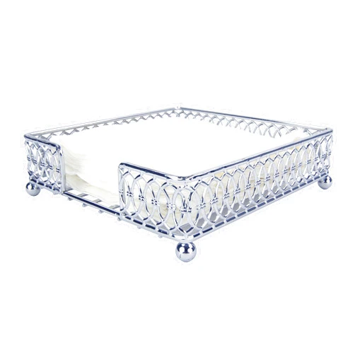 Home Basics Chrome Plated Steel Infinity Collection Flat Napkin Holder Organizing Stand, Elegant Design, Silver Chrome