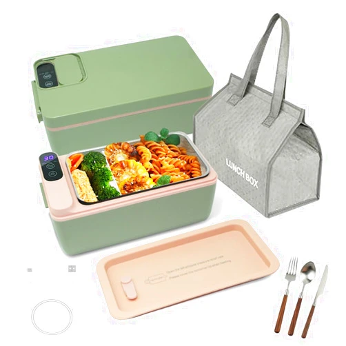 SL Nevnmoe Cordless Electric lunch box, Battery Powered Heated Lunch Box，Food Heate 1L Adjustable heating time Comes with tableware and insulated bag Used for trucks, camping, offices