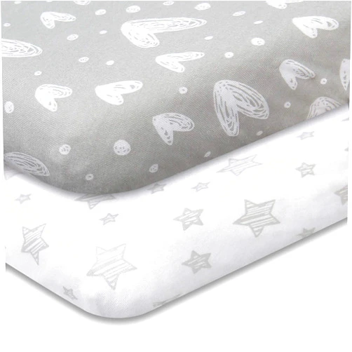 Biloban Pack and Play Sheets Fitted, 2 Pack Playard Sheets Fits for Graco Pack n Play Mattress, 100% Jersey Knit Cotton Mini Crib Sheets for Baby Boys & Gril