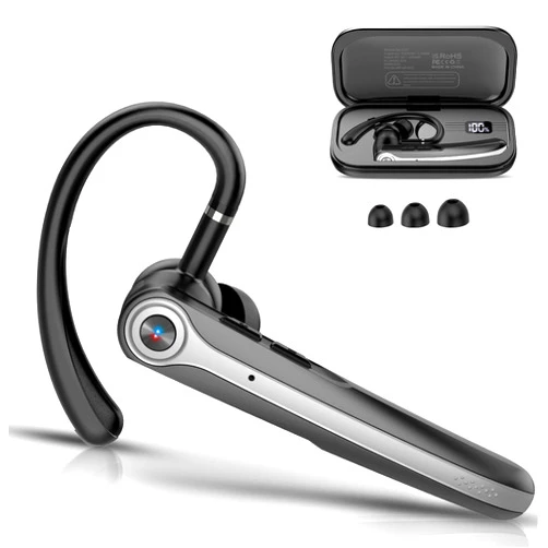 Atheewon Bluetooth Headset, Wireless Bluetooth Earpiece with ENC Noise Canceling Mic, 120Hrs Talk Single-Ear Headphones, LED Display, IPX7, V5.4 Hand-Free Earphone for Business/Trucker/Driver