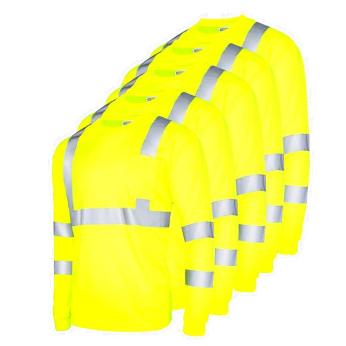 JORESTECH Long Sleeve Safety Shirt with High Visibility Reflective Tape and Front Pocket, ANSI Class 2 Type R, Pack of 5