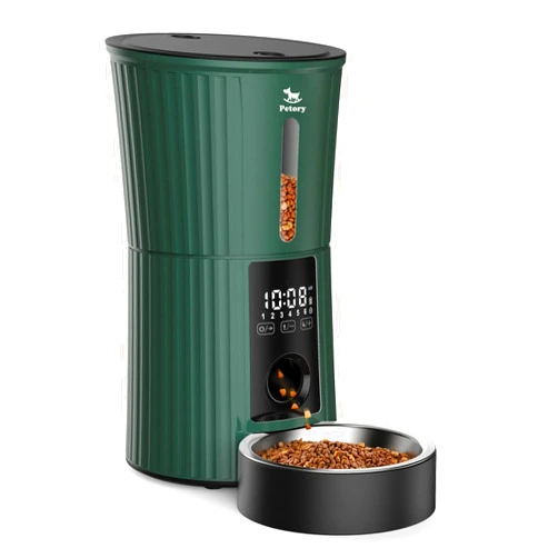 Petory Timed Automatic Cat Feeders - 4L Programable Dry Food Dispenser for Cats and Small Medium Dogs 6 Meals with Desiccant Bag Dual Power Supply 10S Voice Recorder