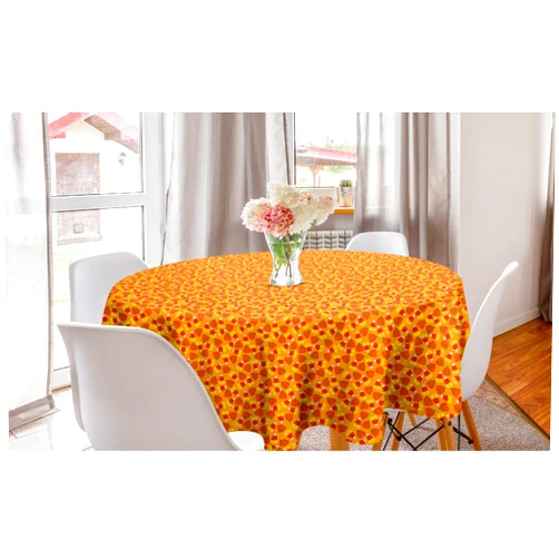 Lunarable Candy Corn Round Tablecloth, Halloween Themed Pattern with Pumpkins and Food Repetition, Circle Table Cloth Cover for Dining Room Kitchen Decoration, 60