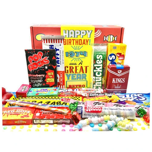 RETRO CANDY YUM ~ 1974 50th Birthday Gift Box of Nostalgic Candy from Childhood for 50 Year Old Man or Woman Born 1974 Jr
