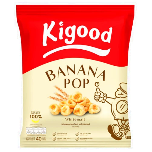 KIGOOD-A Crunchy and Puffy Banana Pop White Malt Flavor made from 100% golden Banana, 0% Trans Fat, 0% Cholesterol, 0% Sodium, Gluten Free 100% (1.4 oz), Small