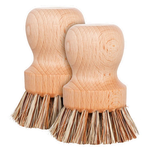 Redecker Natural Fiber Bristle Pot Brush, Untreated Beechwood Handle, Heat-Resistant Union Fiber Head for Cleaning Pots, Pans and More, 2-1/2 inch Diameter, Set of 2, Made in Germany