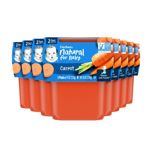 Gerber 2nd Food Baby Food Carrot Puree, Natural & Non-GMO, 4 Ounce Tubs, 2-Pack (Pack of 8)