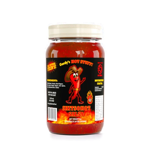 Gordy's Hot Stuff! Shitsohot Salsa - Made in Texas - Extreme Heat with Carolina Reaper, Scorpion & Ghost Peppers - 8oz