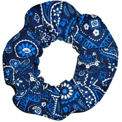 Scrunchies by Sherry Handmade Item Bandana Print Cotton Fabric Hair Scrunchie Handmade by Scrunchies by Sherry (Navy with Blue)