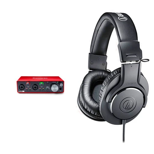 Focusrite Scarlett 2i2 3rd Gen USB Audio Interface for Recording, Songwriting, Streaming and Podcasting & Audio-Technica ATH-M20X Professional Studio Monitor Headphones, Black
