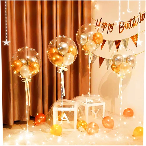 Cicicooie LED Light Up Balloon Decorations Set, Clear Bobo Balloons with Stands, Wedding Birthday Party Table Centerpiece Kit 4pcs