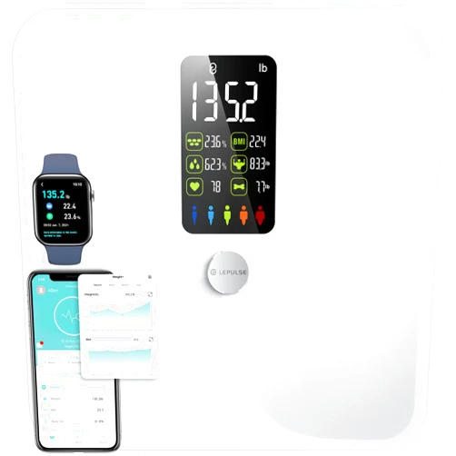 Lepulse Scales for Body Weight and Fat, Lescale Large Display Weight Scale, High Accurate Body Fat Scale Digital Bluetooth Bathroom Scale for BMI Heart Rate, 15 Body Composition Analyzer Sync, White