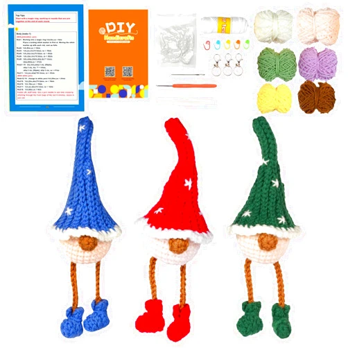 KSORUSL Crochet Kit for Beginners Adults, 3PCS Cute Christmas Doll Crochet Starter Kit Include Videos Tutorials, Yarn, Stuffing, Crochet Hook, Stitch Markers, Keychain - Boys and Girls Birthdays Gift