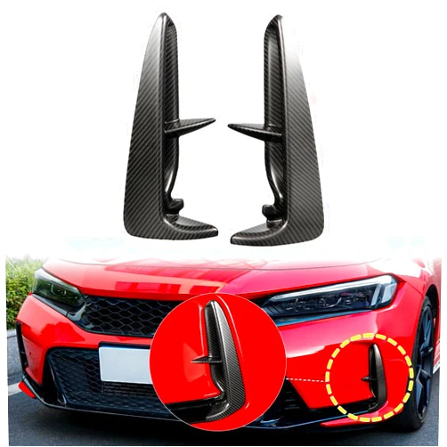 JSWAN 2Pcs Real Carbon Fiber Spoiler Wing for 11th Gen Civic Type r FL5 (2022+) Typer Front Rear Bumper Lip Splitter Fender Side Canards Refit Spoiler Fins Shark Fins Splitter (Front Matte Black)