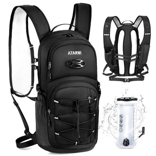 Atarni Hiking Hydration Backpack Lightweight Pack - Water Backpack with 2L Hydration Bladder, Insulation Hydropack Rucksack Hydro Water Daypack for Camping Running Cycling Climbing Rave for Men Women Black