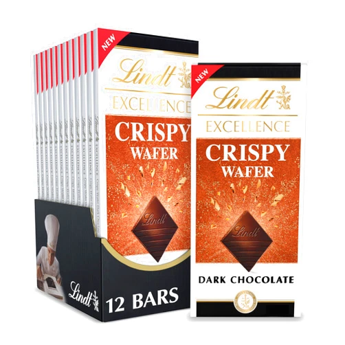Lindt EXCELLENCE Crispy Wafer Dark Chocolate Candy Bar, Dark Chocolate with Crispy Wafer Pieces, 3.5 oz. Bar (12 Pack)