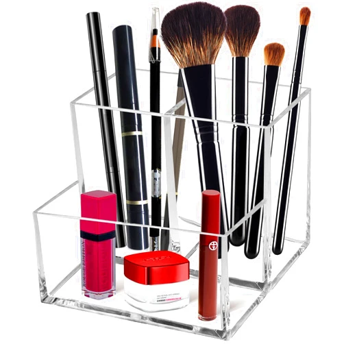 Cerpourt Clear Acrylic Makeup Brush Organizer,Multi-Purpose Cosmetic Brushes Storage Holder with 3 Slots,Pencil Pen Holder for Desk,Desk Organizer and Accessories for Vanity