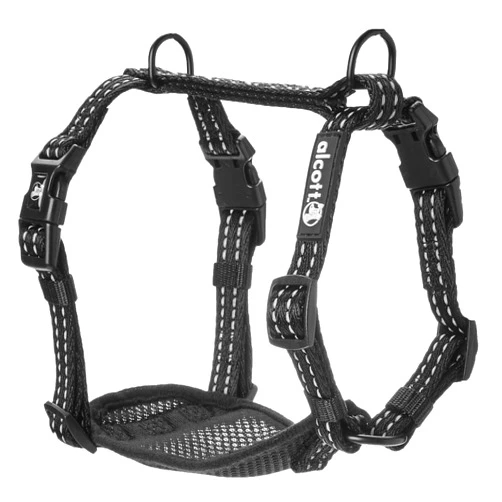 alcott Flexi Essentials Adventure Pet Harness, Small, Black Nylon with Reflective Accents,HNS ES SM BK