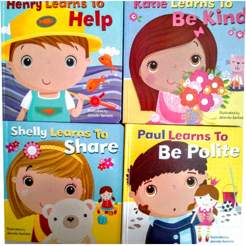 Greenbrier Katie Learns to BE Kind, Paul Learns to BE Polite, Shelly Learns to Share and Henry Learns to Help Board Books Bundle of 4