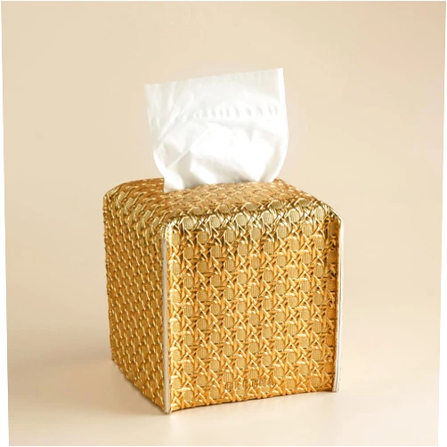 OLETHA Aesthetic Square Tissue Box Cover, Tissues Cube Box Holder, Lattice Textured, Gold