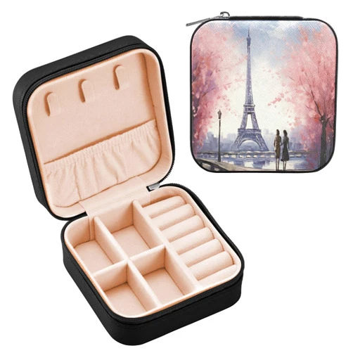 YETTASBIN Paris Eiffel Tower Jewelry Box for Teens Girls Women Birthday Christmas Gift, Portable PU Leather Jewelry Storage Box Mini Travel Jewelry Case for Necklace, Earrings, Rings, Bracelet