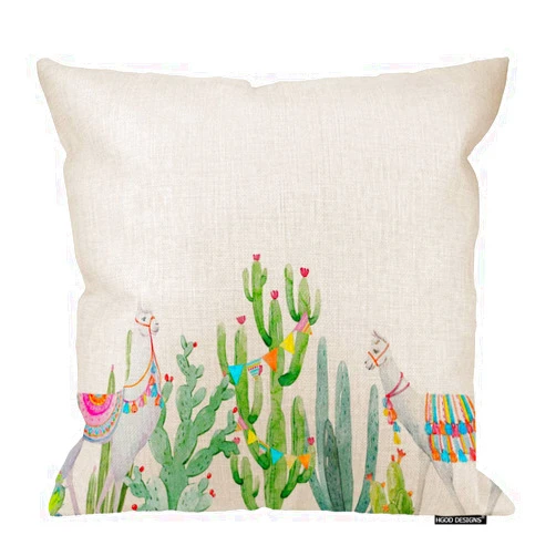 HGOD DESIGNS Cactus Throw Pillow Covers,Watercolor Tropical Baner Cactus Cute Llama Pillowcase Home Decor for Sofa Bed Living Room 16