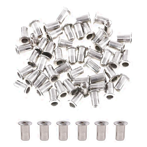 Glarks 50Pcs 304 Stainless Steel M4 Flat Head Threaded Rivetnut Insert Nutsert Rivet Nut Set (M4)