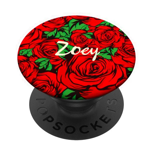 Custom Zoey Gifts & Designs for Girls Zoey - Floral Red Roses Personalized First Name PopSockets Standard PopGrip