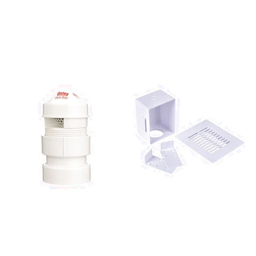 Oatey Sure-Vent 1-1/2 in.–2 in. 160 Branch, 24 Stack DFU Air Admittance Valve with White PVC Sch. 40 Adapter & 39260 Wall Box with Plastic Louvered Faceplate Air Admittance Valve, White