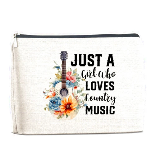 Soiceu Music Gifts for Music Lovers Girls, Gifts for Country Music Lovers, Music Lovers Gifts Makeup Bag for Sister Daughter Friends, Just a Girl Who Loves Country Music Cosmetic Bag Makeup Pouch