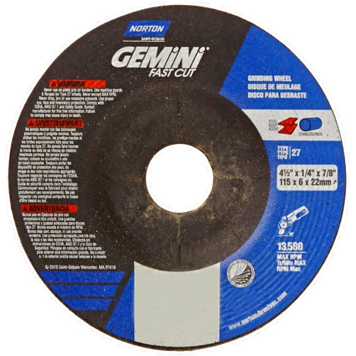 Norton Abrasives Grinding Wheel, Gemini Fast Cut Grinding Wheel, 4 1/2 for Right Angle Grinder, Pack of 25 Discs