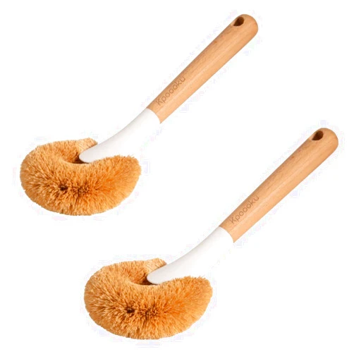 Kpoooku Pot Brush for Cleaning-2Pack Natural Coconut Fiber Washing Brushes with Wooden Handle