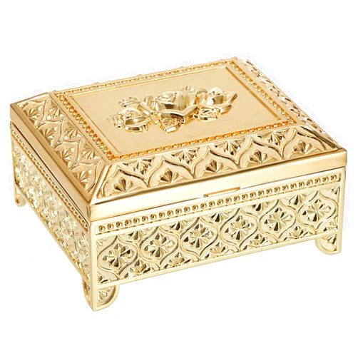 Hipiwe Vintage Metal Jewelry Box Trinket Storage Box Rectangle Treasure Chest Case Earring Ring Necklace Bracelet Organizer Decorative Keepsake Box Birthday Gift for Women Girls