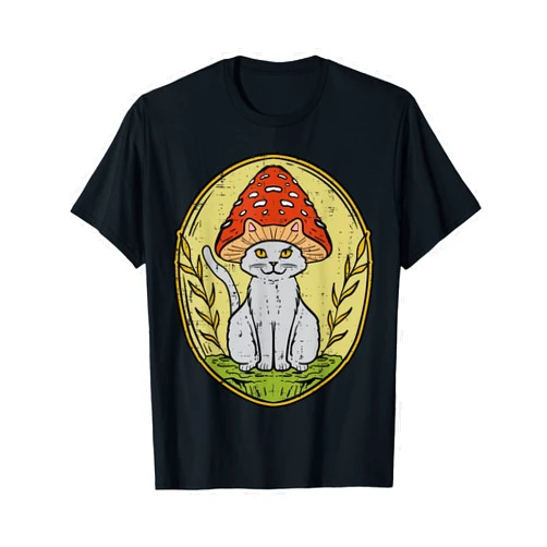 Cat Shirts For Women Men Girls Kids Kitten Gifts Cat Mushroom Vintage Cottagecore Aesthetic Men Women Kids T-Shirt