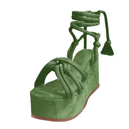 ZHIZAIHU Women Platform Sandals Lace-up Wedge Sandals Casual Open Toe Shoes Summer Strappy Sandals (Green, 7.5)