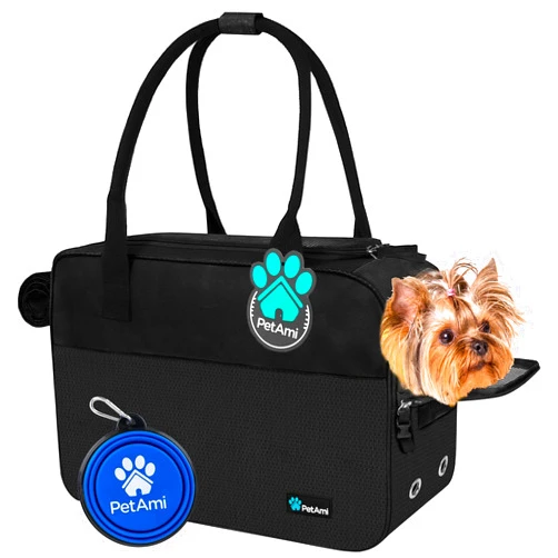 PetAmi Dog Purse Carrier for Small Dogs, Airline Approved Soft Sided Pet Carrier with Pockets, Ventilated Dog Carrying Bag for Puppy Cat, Dog Travel Supplies Bag, Sherpa Bed, Max 12 lbs, Black