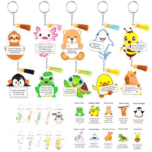 EoBeCy Positive Support Keychains Gifts 20pcs Employee Appreciation Gift Bulk for Coworker Friend Cute Animal Keychain