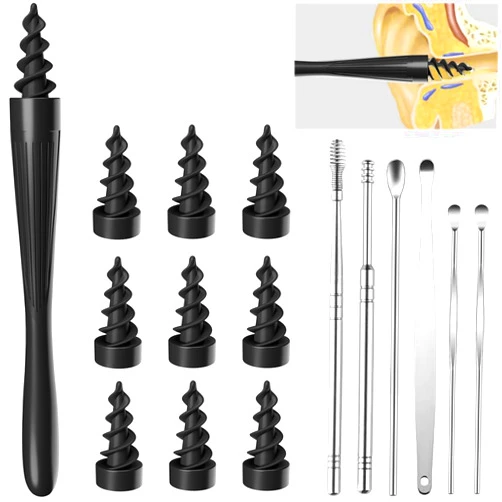 KUTDEP 7 in 1 Q-Grips Ear Wax Removal, Ear Wax Removal Tool Reusable and Washable Replacement Soft Silicone Tips for Cleaner Earwax, Ear Wax Removal Kit Contains 3 Types of Ear Cleaner Tools
