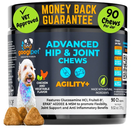 GOOGIPET NATURAL PET PRODUCTS Googipet Hip and Joint Supplement for Dogs - Glucosamine for Dogs – Soft Chews w/Green Lipped Mussels for Dogs, Turmeric for Dog Arthritis & Mobility for All Ages & Breeds